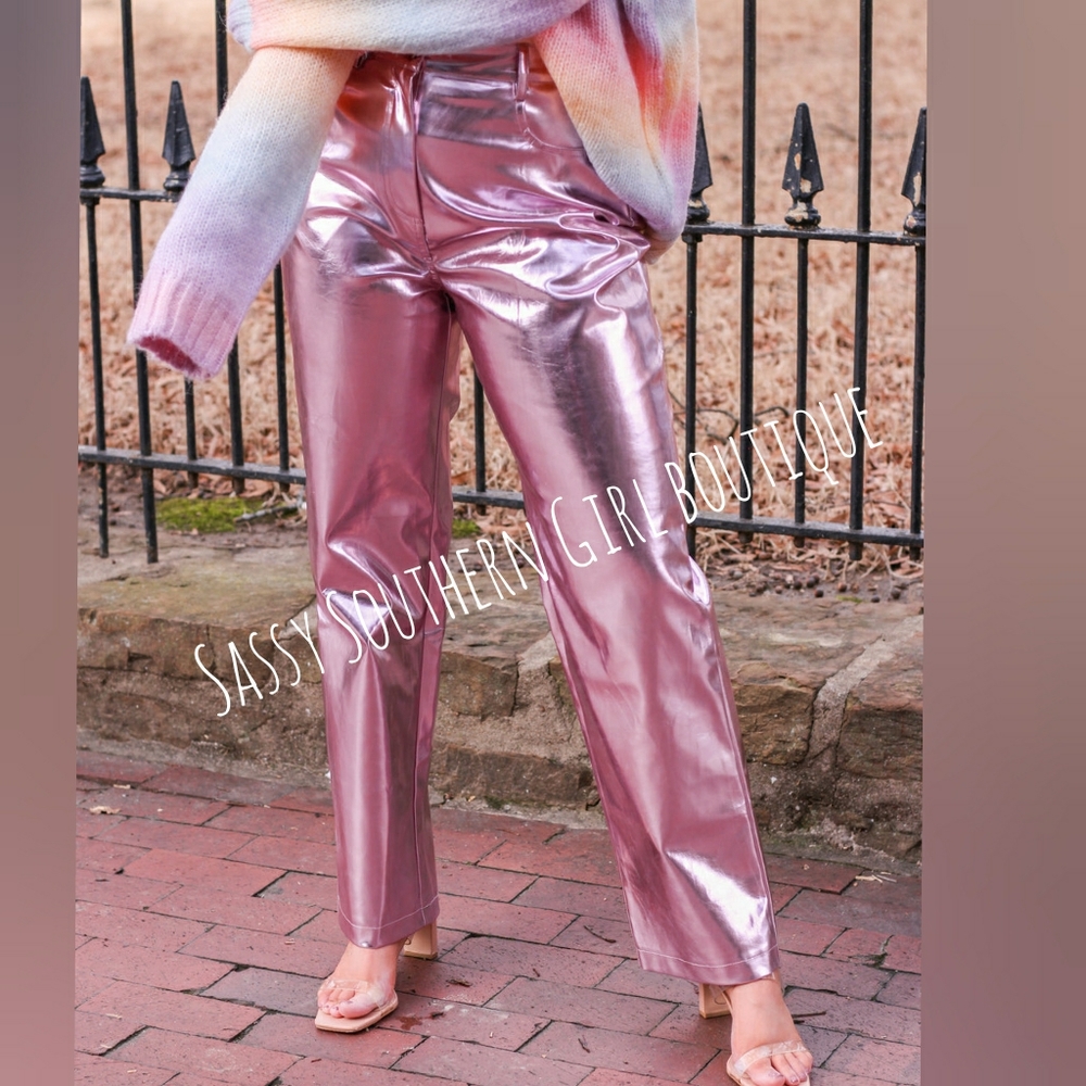 🆕⭐Pink metallic vegan leather pants - Picture 2 of 16
